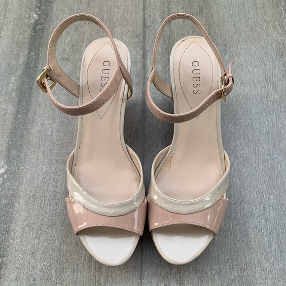 GUESS Nude Patent Leather Cork Platform Sandals - Picture 5 of 6